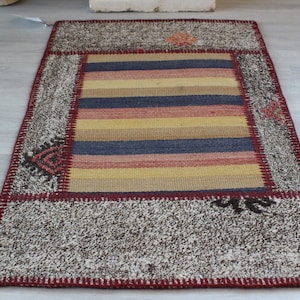 1&#39;9&quot;x3&#39;2&quot; ft Vintage Kilim PATCHWORK, Vintage Anatolian Patchwork Rug, Ethnic Patchwork Rug, Handwoven Wool Rug Patchwork
