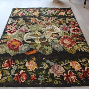 VintageKarabagh  Kilim, ethnic karabagh kilim rug, bohemian kilim rug, floral kilim rug, rose design kilim rug / N-598 / 4&#39;5&quot;x7&#39; feet