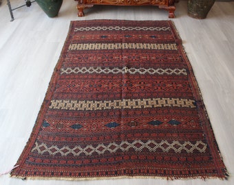 Tapis KILIM, Kilim caucasien, Tapis Kilim vintage, Zone ethnique Kilim , Kilim spécial laine , Kilim caucasien vintage / N-651 / 3'9"x6'4 » pieds