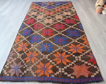 Vintage Kilim Runner, Brede Kilim Runner, Etnische Kilim, Boho Gekleurde Kilim Rug, Anatolische Kilim, Turkse Kilim Rug / N-696 / 4'1"x8'8"