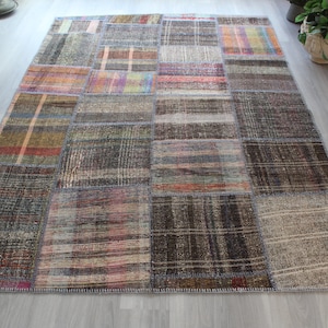 Kilim patchworkowy, dywanik patchworkowy, dywanik etniczny, duży kilim patchworkowy, turecki dywanik, duży dywanik / N-115 / 6'3"x9' ft