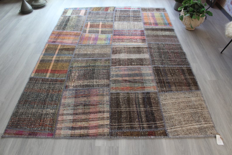 Patchwork Kilim , Patchwork Rag Rug , Alfombra de trapo étnico, Kilim de patchwork grande, alfombra de trapo turco, alfombra de trapo grande / N-115 / 6'3"x9' ft imagen 1