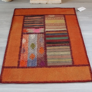 2&#39;3&quot;X3&#39;1&quot; ft Vintage Kilim PATCHWORK, Vintage Anatolian Patchwork Rug, Ethnic Patchwork Rug, Handwoven Wool Rug Patchwork