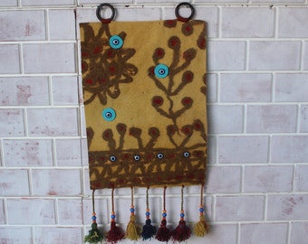 Yellow Felt Wall Hanging, Ethnic Wall Hanging, Bohemian Wall Accessory / WH-18 / 15X27