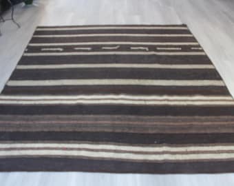 Beige Striped Brown Rug, Bohemian Brown Kilim Rug / N- 1953 / 6'7''x7'4''