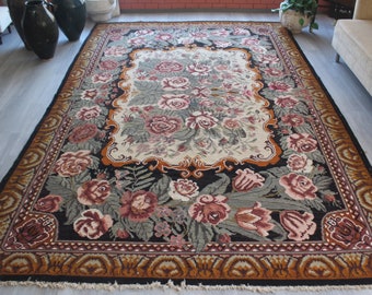 Vintage Kilim Rug, Vintage Karabakh Kilim, Vintage Floral Kilim Rug, Large Floral Kilim, Ethnic Floral Kilim Rug / n-332 /  7'5"x11'8" ft