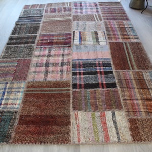 Patchwork Kilim , Patchwork  Rag Rug , Ethnic Rag Rug, Large Patchwork Kilim, Turkish Rag Rug , Large Rag Rug / N-75 / 5'3"x8'5" ft