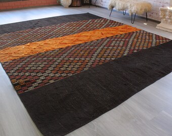 9'x10'  feet  Over Size Kilim Rug, Large Brown Kilim, Large Ethnic Kilim Rug, Designer Kilim Rug / N-758 / 9'2"x10'4"