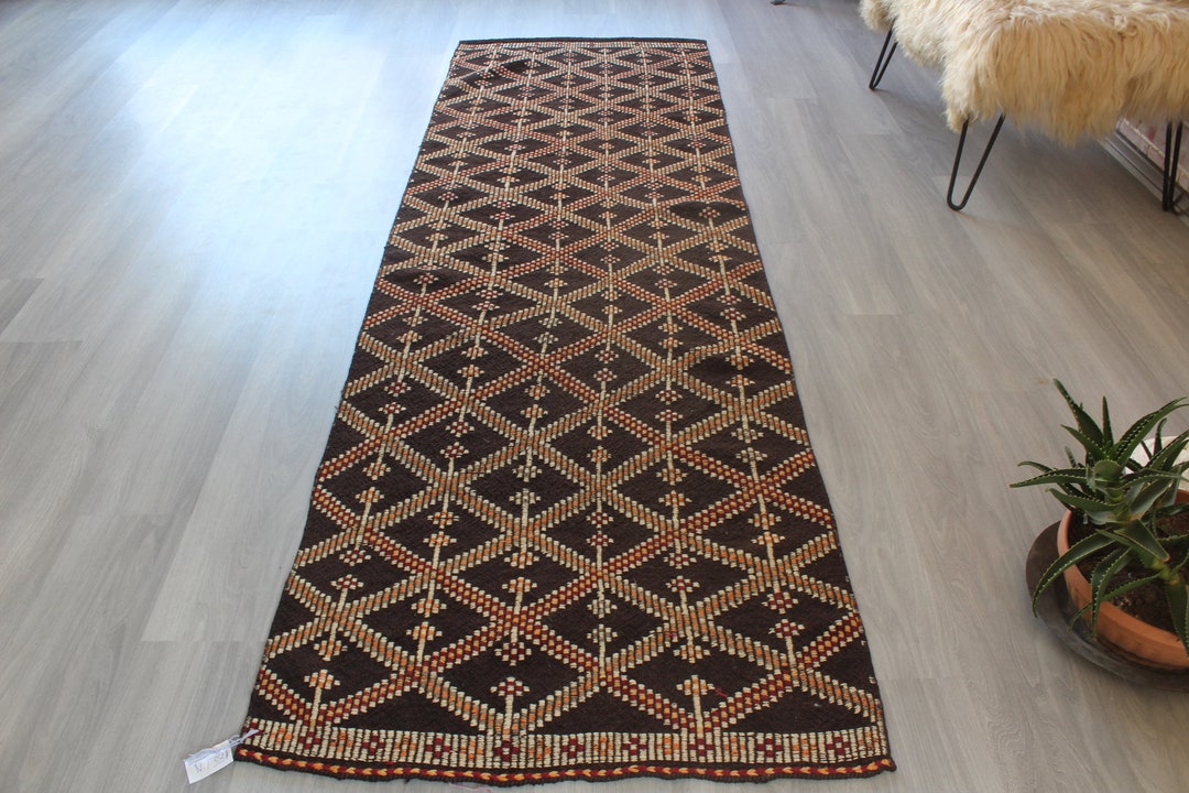 Black Ethnic Runner, JIJIM Kilim Rug Runner , Ethnic Handwoven Wool ...