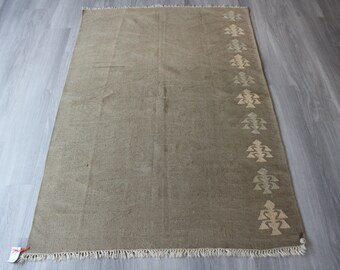 Vintage Oushak Kilim Rug, Natural Wool Kilim, Beige Wool Kilim Rug, Ethnic Beige Kilim, Handwoven Kilim Rug /  3'8"x5'7" feet / N-470