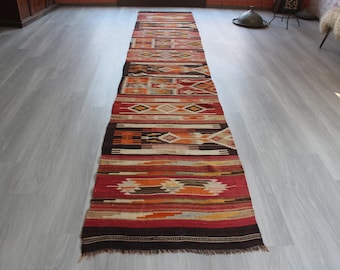 2'7"x14'4" ft, Vintage Kilim Runner, Etnische Kilim Runner, Vintage Anatolische Runner, Turkse Kilim Runner, Boho Decoratie / N-920