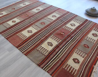 5'x8' ヴィンテージキリム、エスニックキリムラグ、ボヘミアンモダン