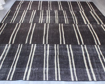 Black-White Striped Kilim Rug,  Large Striped Kilim Rug, Boho Kilim Rug / WH-1909 / 8'2''X11'2''