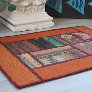 2&#39;3&quot;X3&#39;3&quot; ft Vintage Kilim PATCHWORK, Vintage Anatolian Patchwork Rug, Ethnic Patchwork Rug, Handwoven Wool Rug Patchwork