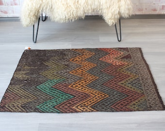 Small Brown Kilim , Ethnic Kilim Rug , Brown Kilim Door Mat , Ethnic Door Mat / N-1382