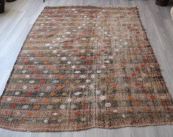 Vintage Kilim Rug, Ethnic Kilim, Bohemian Kilim , Striped Wool Kilim  / 4'5"x8'9" feet / N-454