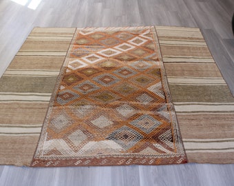 Beige Kilim Rug, Ethnic Beige Kilim, Vintage Beige Kilim , Designer Kilim Rug, Beige Anatolian Kilim / 6'7"x7'8" feet