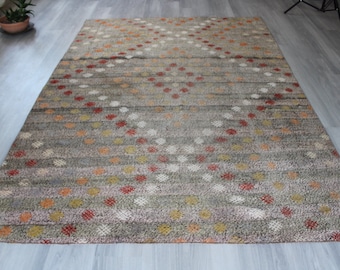 Natural Wool Flat Rug, Ethnic Beige Kilim Rug , Ethnic Handwoven Kilim Rug / N-1354