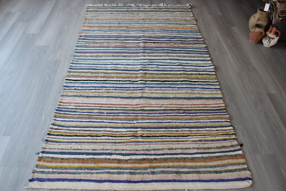 Vintage Rag Rug Ethnic Rag Rug Bohemian Rag Rug Striped - Etsy