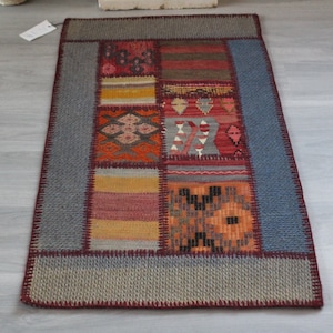 2&#39;x3&#39;7&quot; ft Vintage Kilim PATCHWORK, Vintage Anatolian Patchwork Rug, Ethnic Patchwork Rug, Handwoven Wool Rug Patchwork