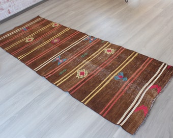 Vintage Kelim Runner, Etnische Kelim Runner, Anatolische Kelim Runner, Handgeweven Wol Runner / N-973