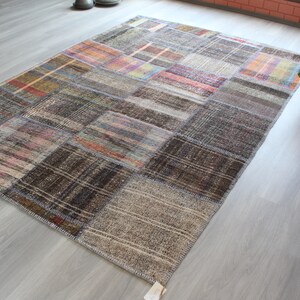 Patchwork Kilim , Patchwork Rag Rug , Alfombra de trapo étnico, Kilim de patchwork grande, alfombra de trapo turco, alfombra de trapo grande / N-115 / 6'3"x9' ft imagen 7
