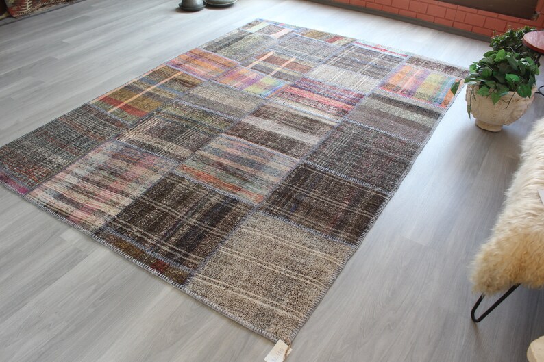 Patchwork Kilim , Patchwork Rag Rug , Alfombra de trapo étnico, Kilim de patchwork grande, alfombra de trapo turco, alfombra de trapo grande / N-115 / 6'3"x9' ft imagen 7