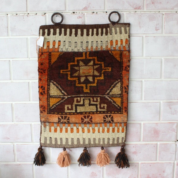 Rug Wall Hanging, 16x26 Tapestry, Ethnic Wall Hanging, Bohemian Wall Accessory , Ethnic Kilim Tapestry / WH-238 / 40x65 cm
