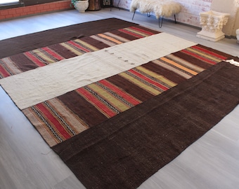 10'2"x11'9" Over Size Kilim Rug ,Designer Kilim Rug, Striped Brown Kilim, Large Brown Kilim Rug, Bohemian Kilim  / N-751