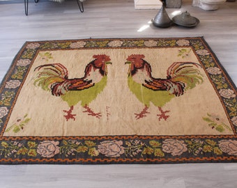 Vintage Armenian Kilim Rug, Ethnic Flat Woven Rug, Bohemian Kilim Rug, Handwoven Wool Kilim Rug / N-1160 / 5'3"x6'7"