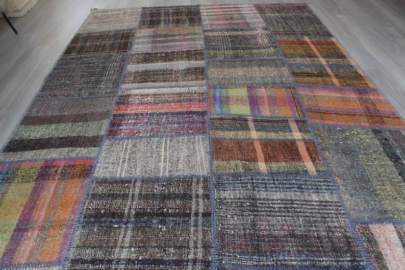 Patchwork Kilim , Patchwork Rag Rug , Alfombra de trapo étnico, Kilim de patchwork grande, alfombra de trapo turco, alfombra de trapo grande / N-115 / 6'3"x9' ft imagen 5