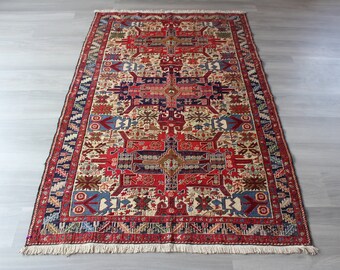 Vintage Soumak Kilim Rug, Etnisch Gebied Kelim, Boho Kilim Tapijt, Handgeweven Tribal Kelim, Nomadische Kelim / N-1017 / 4'2 "x6'4" voeten