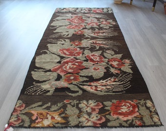 Kilim z motywem kwiatowym, 3'3"x7'7" ft, dywan z motywem Karabagh, kilim z motywem róż, specjalny bieżnik, etniczny bieżnik kwiatowy / N-622