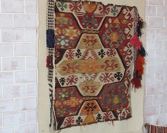 Antique Wall Rug, Bohemian Wall Hanging, Antique Tapestry / WH-550 / 39x50 inches