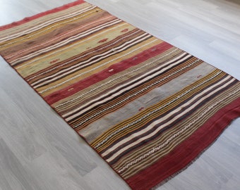 Vintage Striped Kilim  Rug, Ethnic Kilim Rug, Bohemian Kilim Rug, Small Kilim Rug / 3'8"x7' feet / N-434