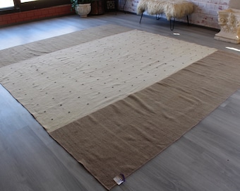 Beige Natural Wool Kilim ,9x9 feet kilim rug , Beige Kilim, Vintage Beige Kilim, Anatolian Kilim Rug / N-755