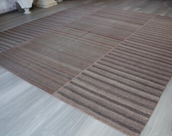 Large Gray Rug, Gray Striped Kilim Rug, Handwoven Wool Rug /