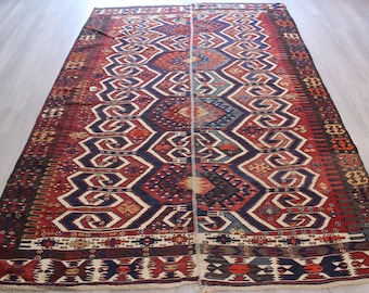 Tapis kilim antique, tapis kilim anatolien antique, grand tapis kilim, tapis kilim bohème / N-1162 / 6'6"x9'6"