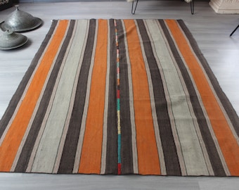 Striped Kilim Rug, Large Kilim Rug, Ethnic Striped Kilim, Bohemian Kilim Rug / N-1003 / 5'3"x7' feet