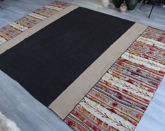 8'5x12' ft, Over size kilim rug, Brown Kilim Rug, Large Vintage Kilim, Handwoven Hemp-Wool Kilim, Large Kilim Rug / N-807