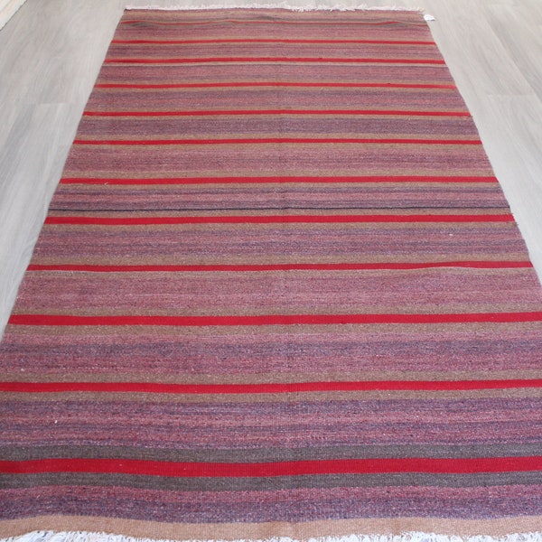 Lavender -Red Striped Kilim Rug, Ethnic Striped Rug, Bohemian Kilim Rug,