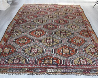 Star Design Kilim Rug, Ethnic Handwoven Kilim Rug, Bohemian