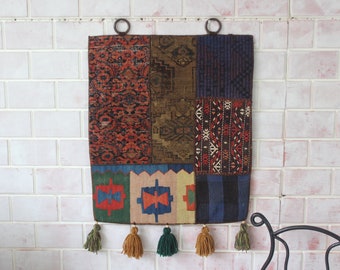 Etnisk lapptäckegobeläng, bohemisk väggbonad, lapptäckesmatta / WH-273 / 56 x 76 cm