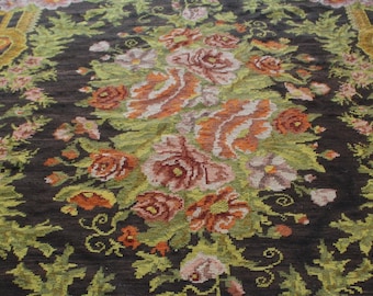 Kilim floral vintage, Kilim étnico Karabagh, alfombra Kilim decorativa, alfombra Boho Kilim, alfombra Kilim de diseño rosa / N-294 / 5'2"x5'2'' ft
