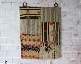 Lapptäcksmatta, etnisk väggbonad, bohemisk väggaccessoar, lapptäcksväv / WH-324 / 22x30
