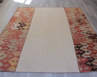 Beige Designer Kilim, Ethnic Van Kilim Rug , Bohemian Kilim Rug, Vintage Kilim Rug Beige Ethnic Kilim / 7'9"x8'7" feet / N-747