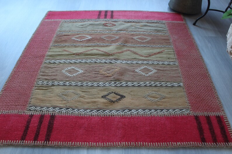 Patchwork Kilim, Patchwork Red Kilim Rug, Handmade shops Patchwork Rug, Ethnic Patchwork Kilim, Bohemian Patchwork Kilim / N-83 / 3'3