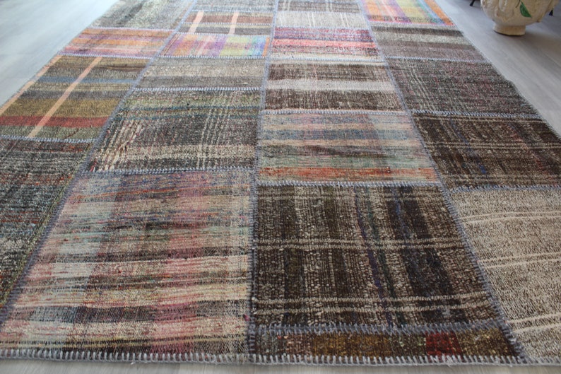 Patchwork Kilim , Patchwork Rag Rug , Alfombra de trapo étnico, Kilim de patchwork grande, alfombra de trapo turco, alfombra de trapo grande / N-115 / 6'3"x9' ft imagen 9