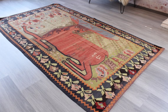 ビンテージ キリムラグ　530✖️500 Armenian Kilim From 1958 , Ethnic Vintage Kilim Rug, Bohemian