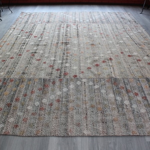 Grand tapis Kilim 8'x12', tapis Kilim beige-gris, grand tapis Boho Kilim, tapis ethnique plat / N-1348 / 8'3"X11'7 »